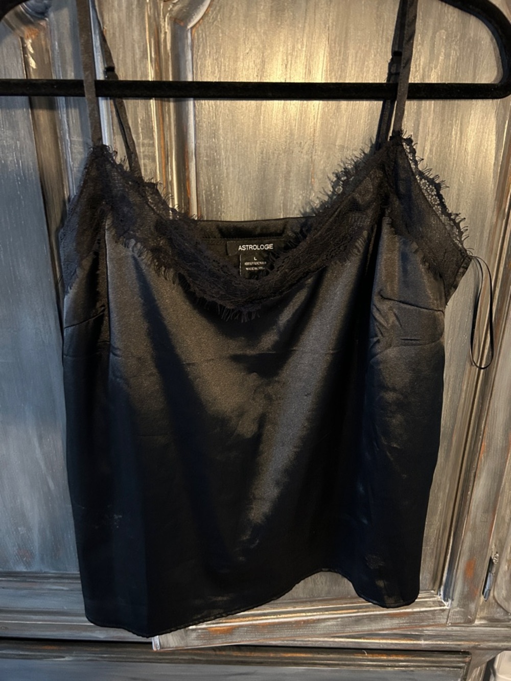 Black Satin Lace Trim Cami